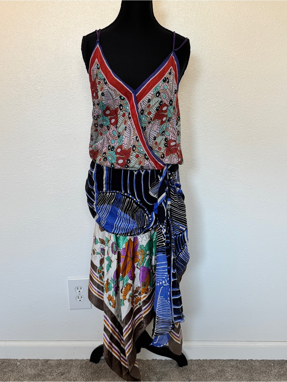 Nolita NYC Silk Handkerchief Dress IT 42 US 6 Made in Italy Mixed Print Boho - Picture 2 of 7